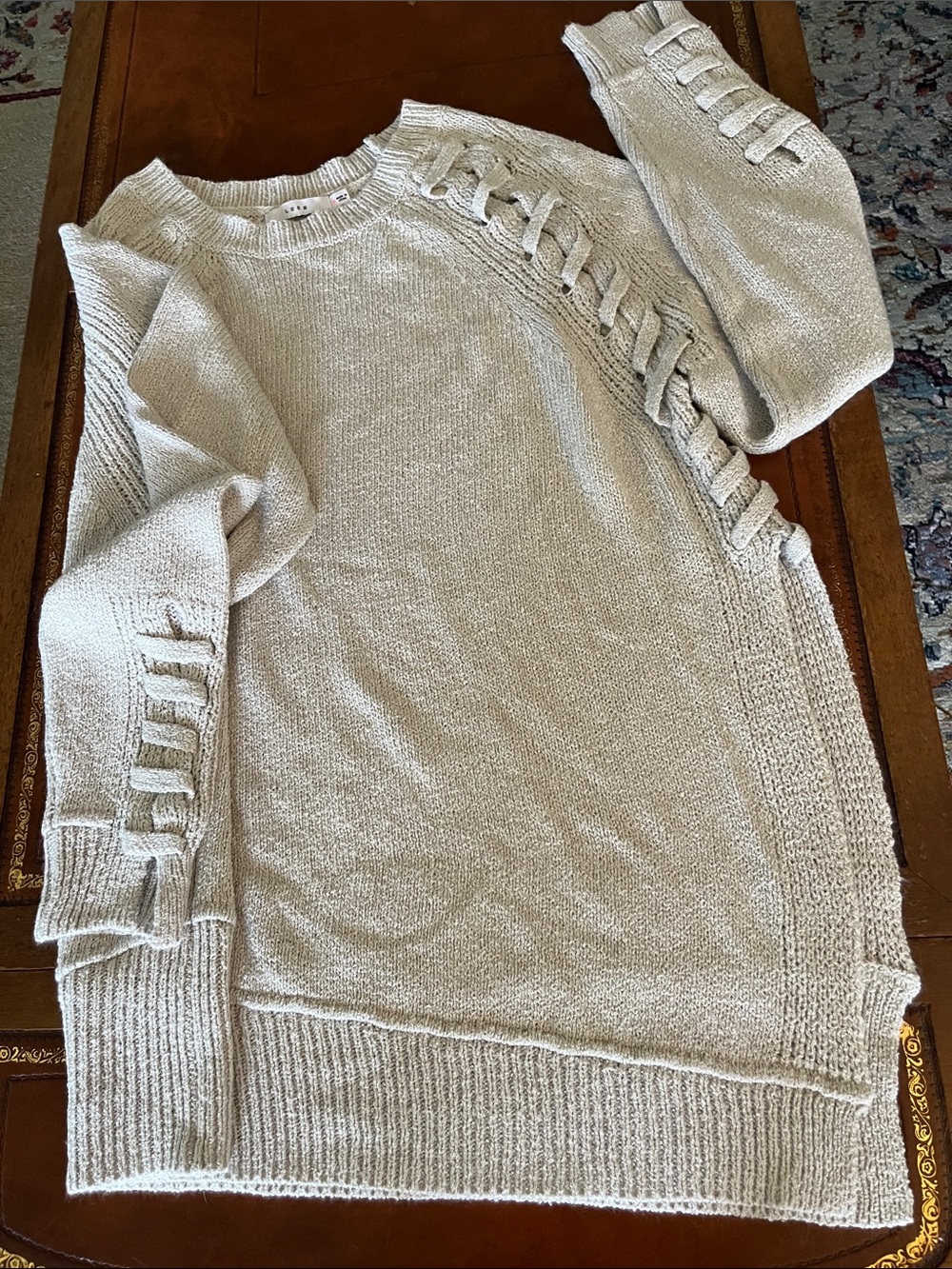 NWOTs Lush  Cream Crewneck Sweater with Ladder Knit Side & Arms size Med.